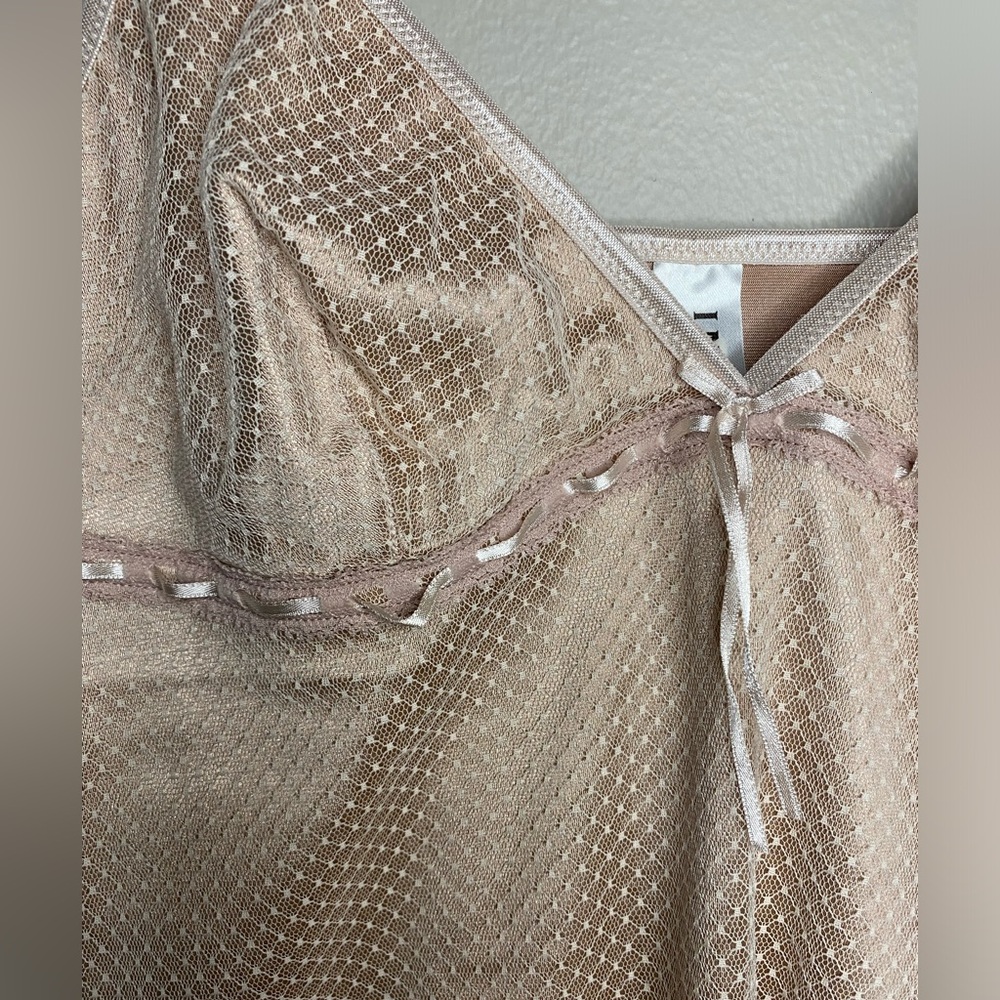 Luxury Designer Intimo Rose Gold Mesh Satin Asymmetrical Ribbon Lingerie Dress - Picture 9 of 14